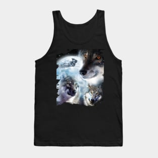 Space Wolves 3 Three Snow Wolf Howling At Moon Tank Top